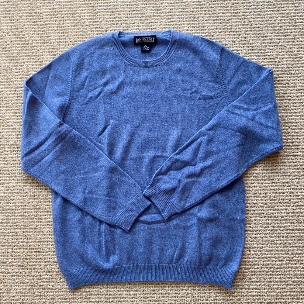 Lands End Cashmere Blue Marbled Sweater, Size Small, 6-8, Made in Hong Kong.
